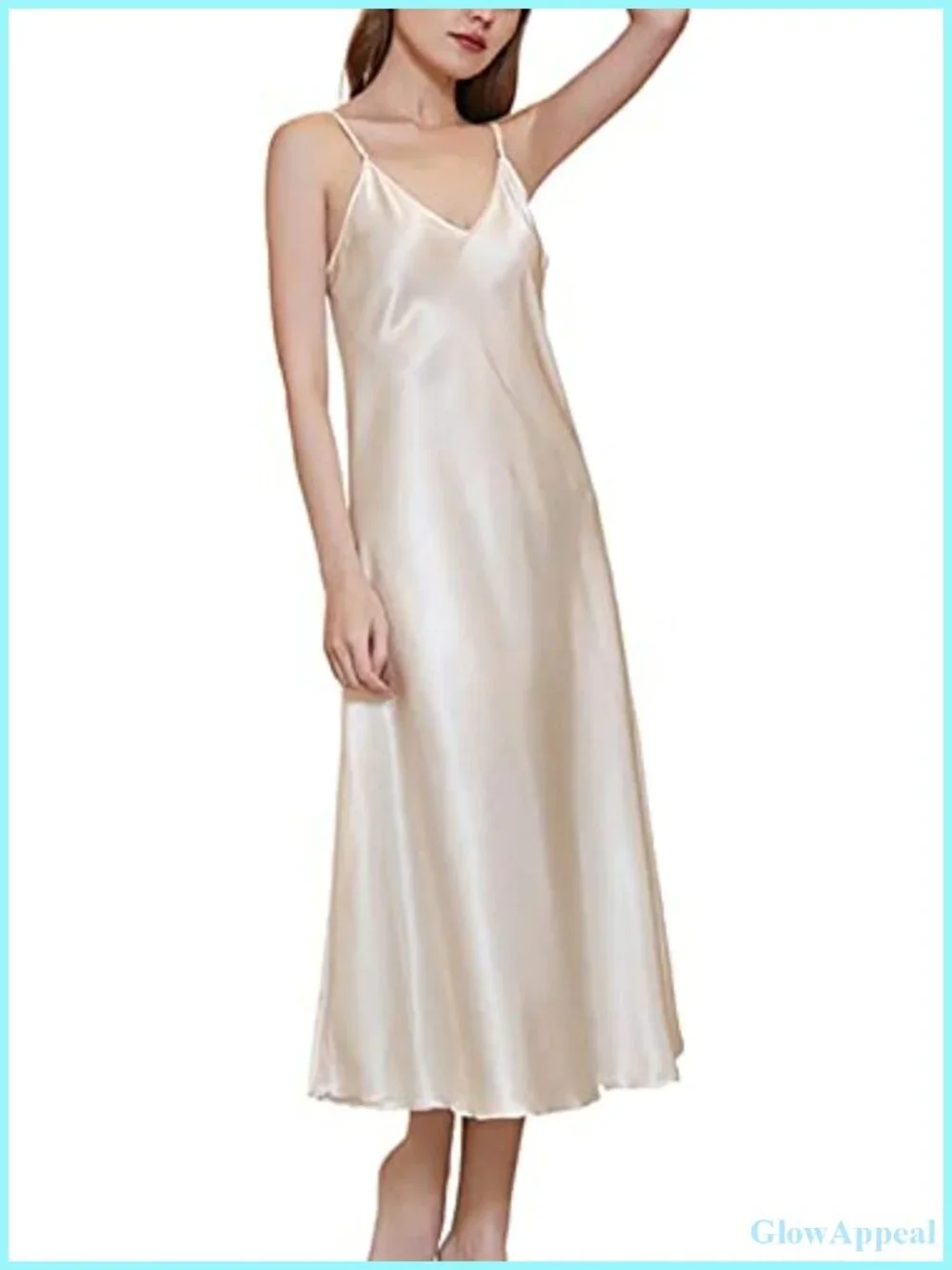 Satin Slip Nightgown V-Neck Adjustable Straps Sleeveless Sleep Dress Womens